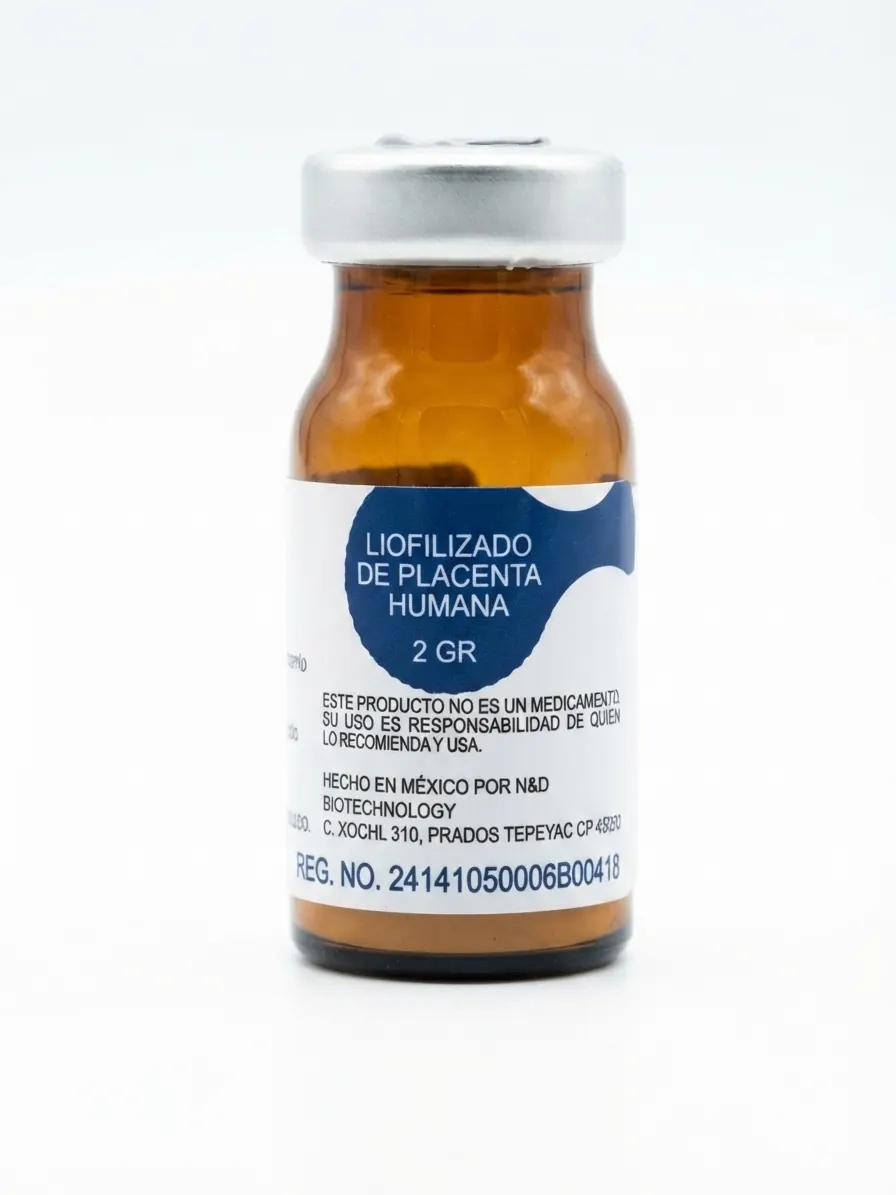 Vial of freeze-dried (lyophilized) human placenta