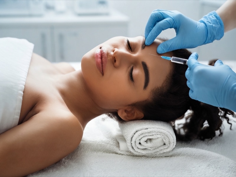 Woman receiving a facial aesthetic treatment